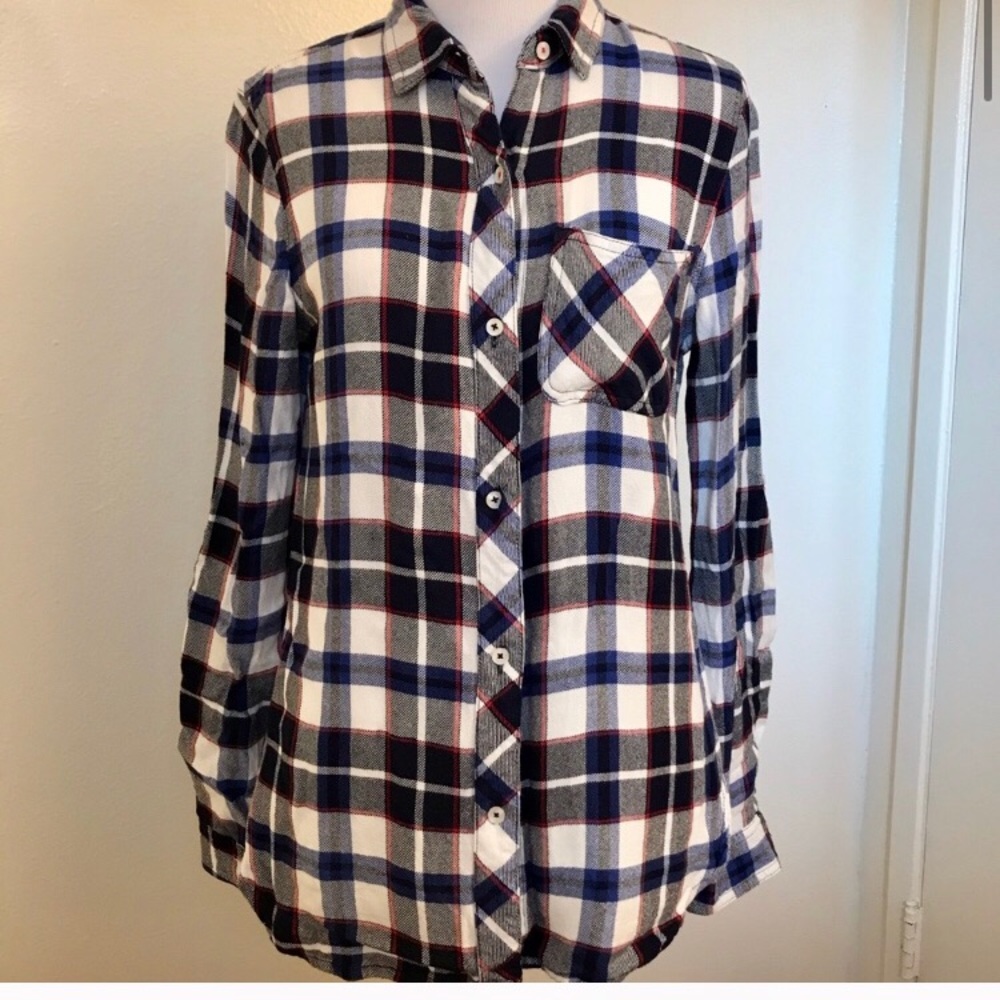 Kenneth Cole Reaction Soft Plaid Flannel Roll Sleeve Shirt - Size XS